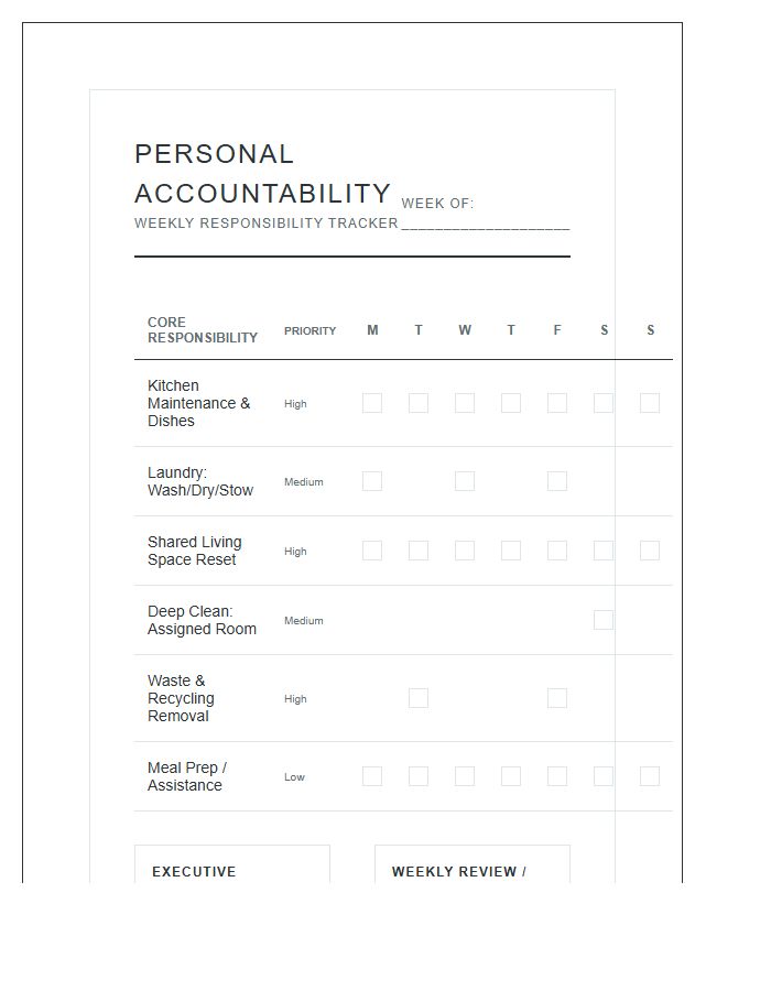 Advanced Chore Chart Printable For Mature Teens