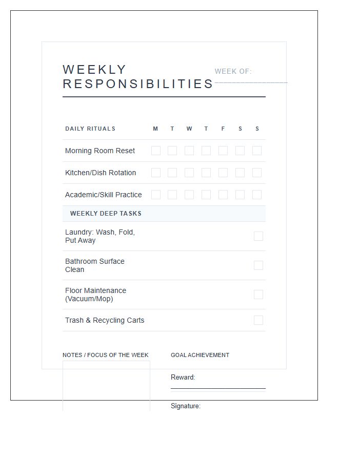 Aesthetic Chore Chart Printable For Older Children