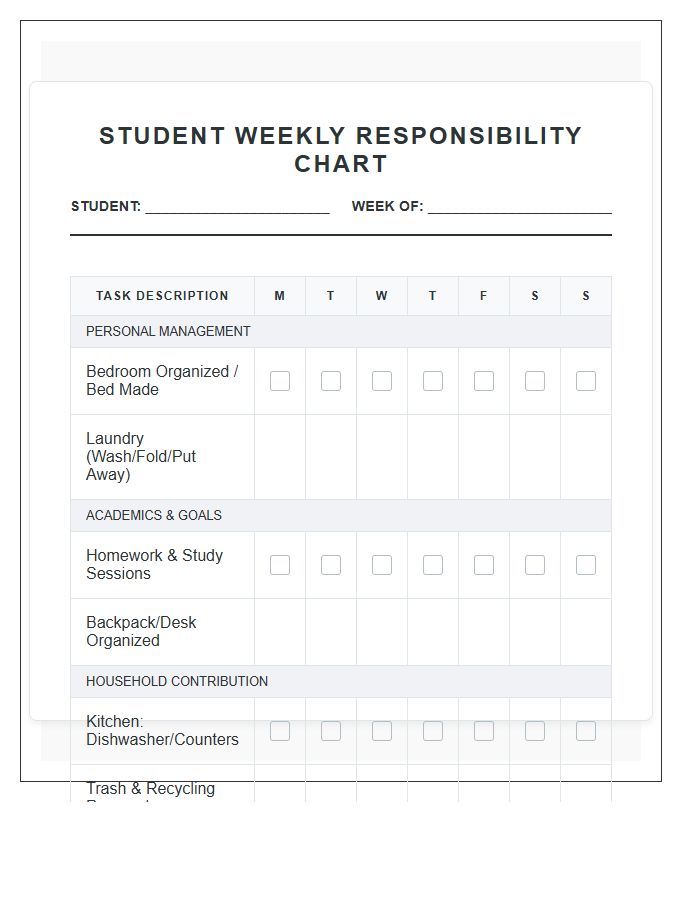 High School Student Chore Chart Printable