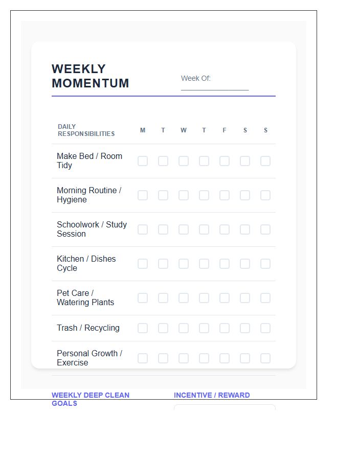 Modern Style Teenager Printable Chore Chart