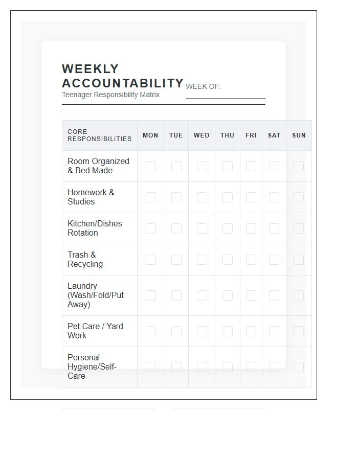 Professional Design Teen Chore Chart Printable