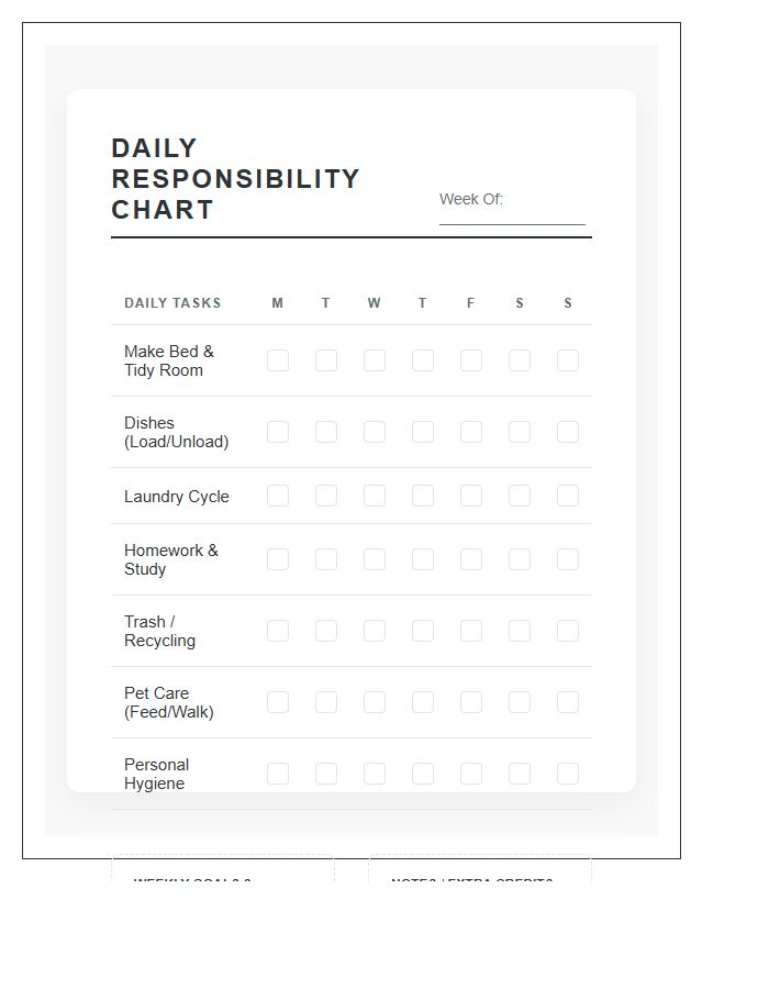 Teenager Chore Chart Printable For Daily Tasks