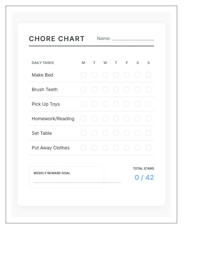 Checklist Style Chore Chart Printable For Kids