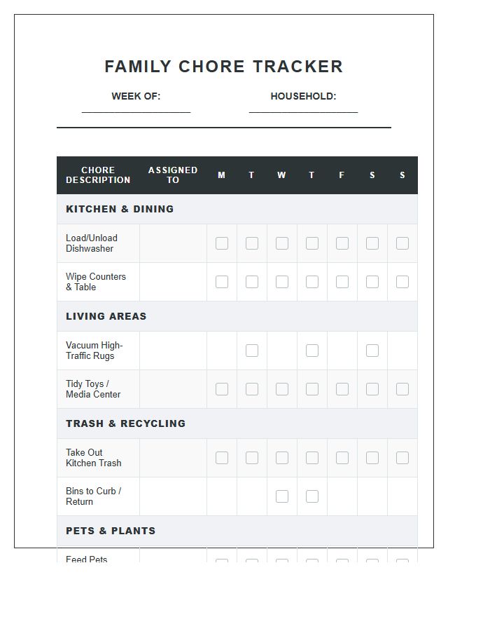 Comprehensive Home Chore Chart Printable For Families
