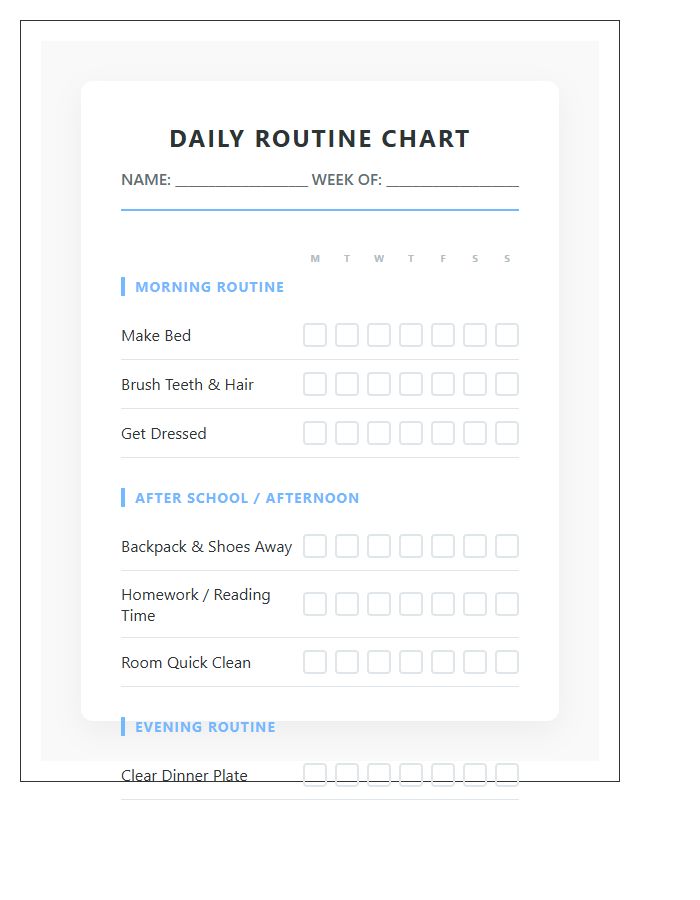 Daily Routine Chore Chart Printable For Independent Kids