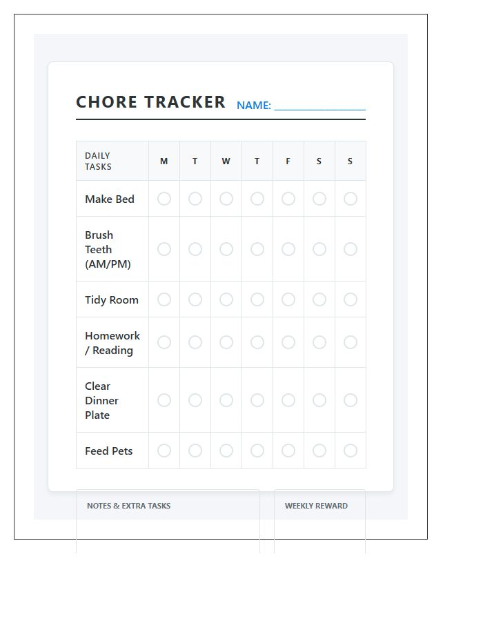 Functional Household Chore Chart Printable For Kids