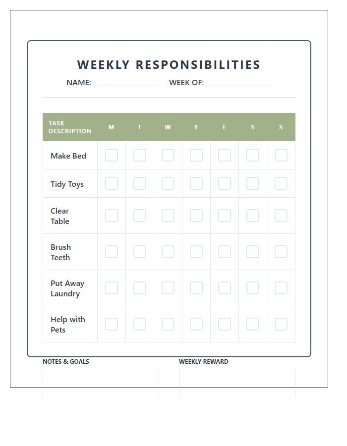 Gender Neutral Chore Chart Printable For Kids