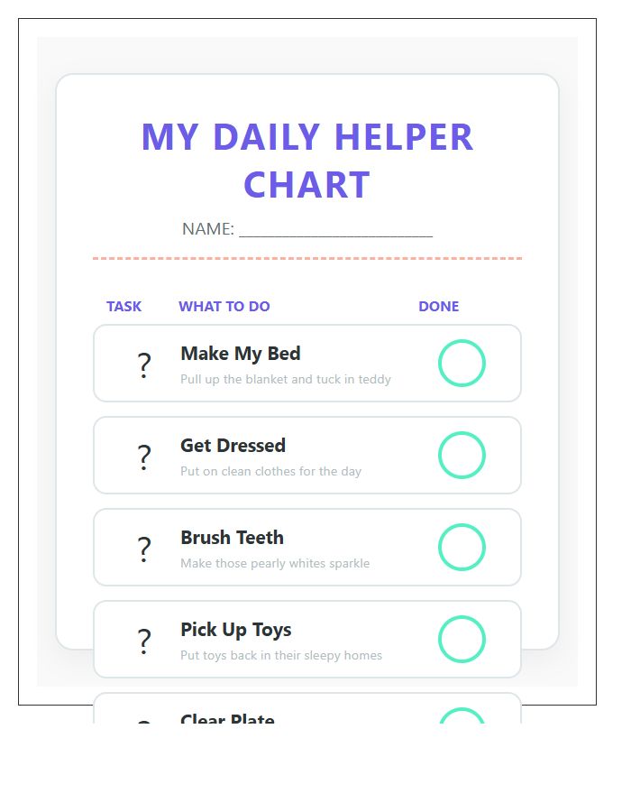 Visual Task Chore Chart Printable For Toddlers