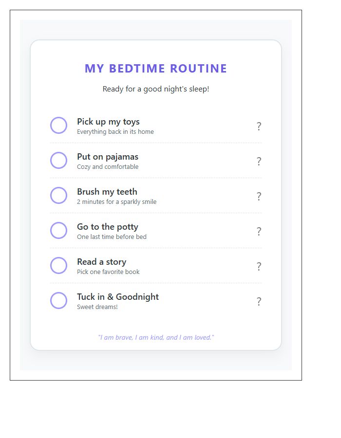 Bedtime Routine Printable Chore Chart For Young Kids