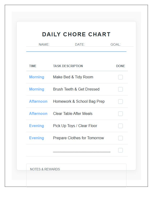 Daily Routine Printable Chore Chart For Families