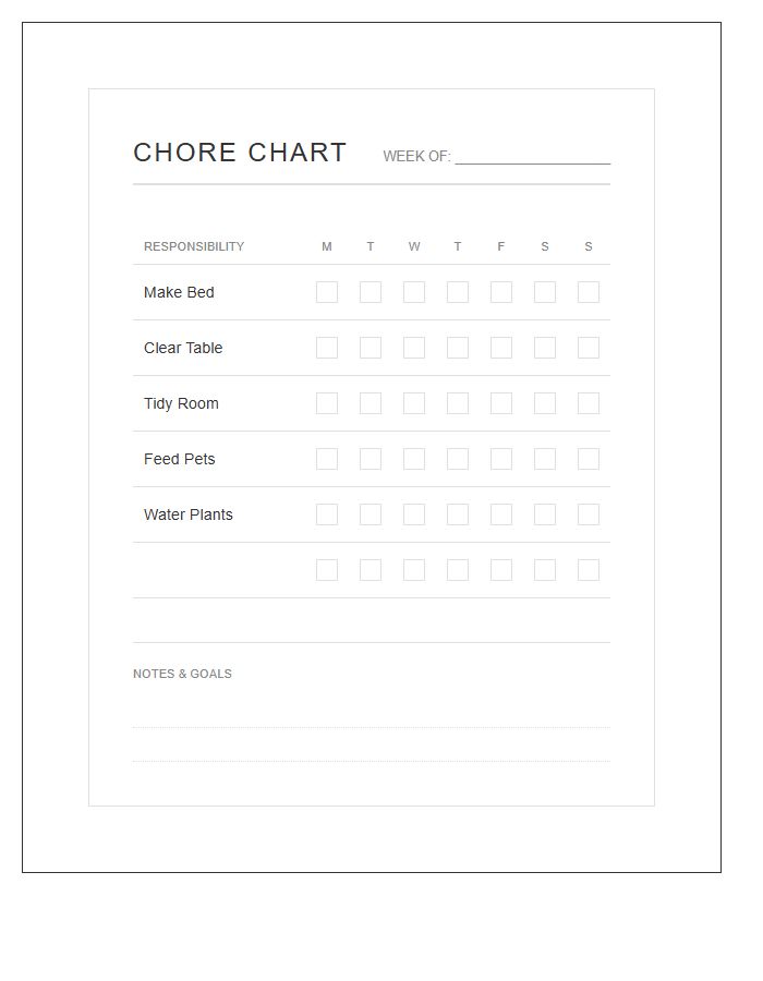 Minimalist Printable Chore Chart For Minimalist Parents