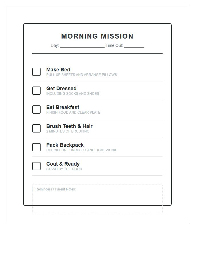 Morning Tasks Printable Chore Chart For School Mornings