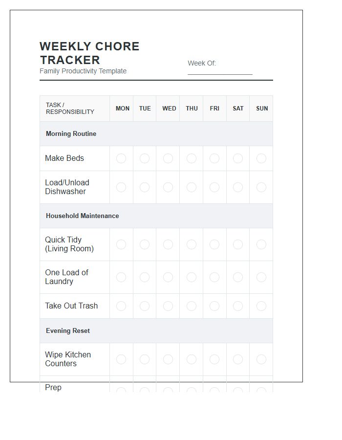 Printable Chore Chart For Busy Moms And Dads