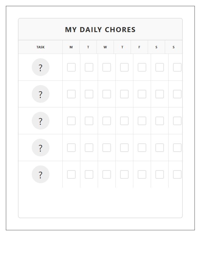 Printable Chore Chart With Pictures For Non Readers