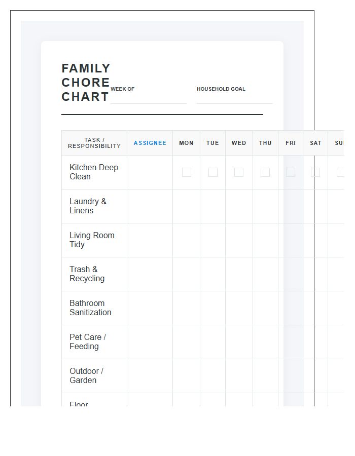 Professional Printable Chore Chart For Family Management