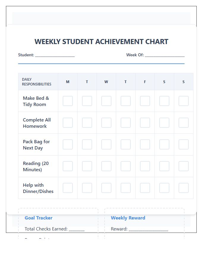 Reward Based Printable Chore Chart For Students