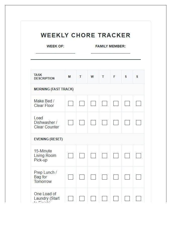 Simple Task Printable Chore Chart For Working Parents