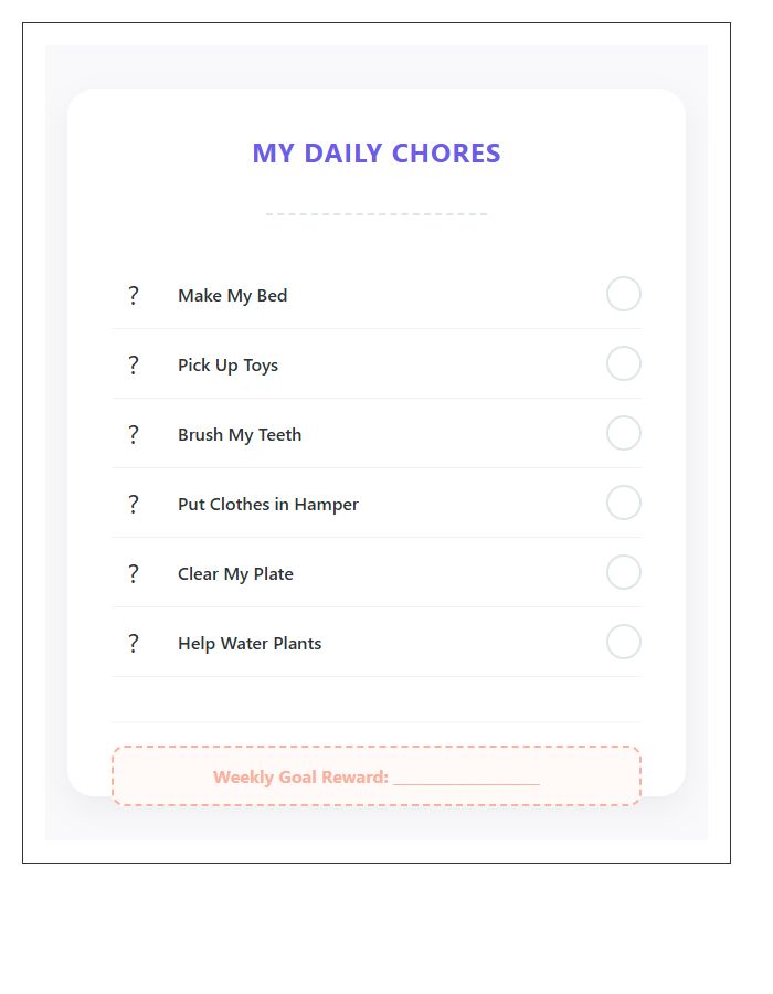 Toddler Chore Chart Printable Task List