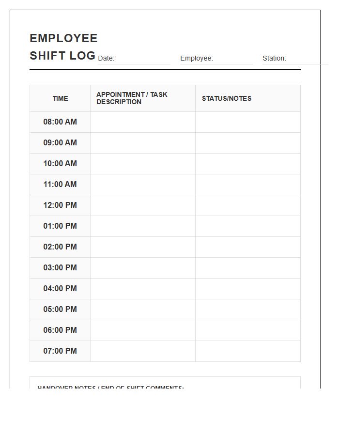 Employee Shift Printable Hourly Appointment Calendar Chart