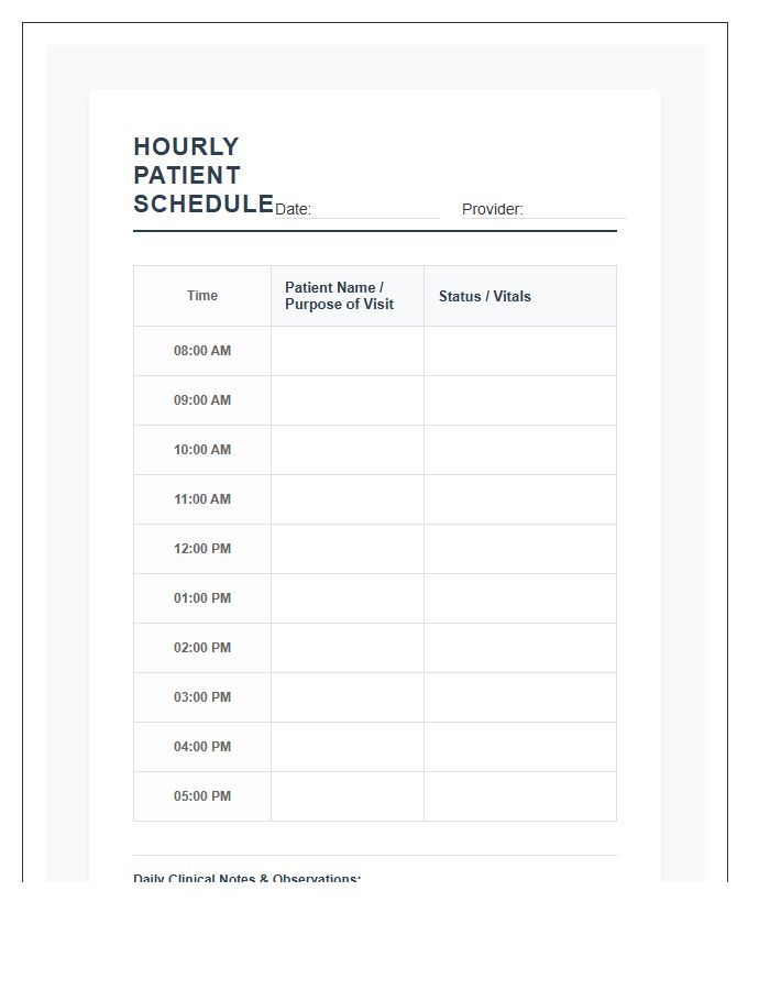 Health Care Printable Hourly Appointment Calendar Chart