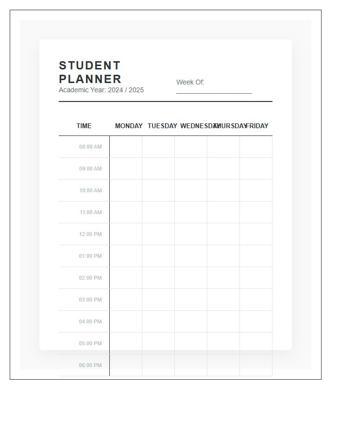 Student Planner Printable Hourly Appointment Calendar Chart