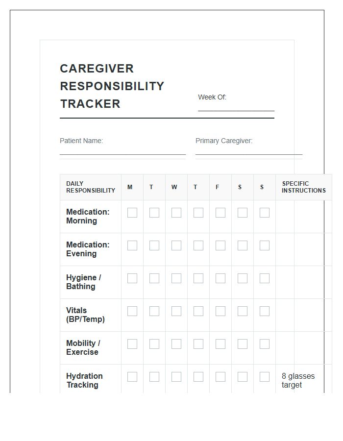 Caregiver Responsibility Tracker Printable Chart