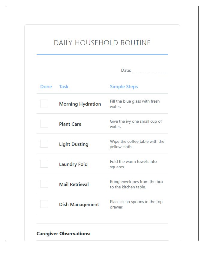 Dementia Care Household Task Printable Chart