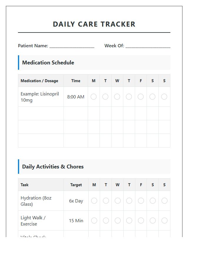 Elderly Medication And Chore Printable Chart