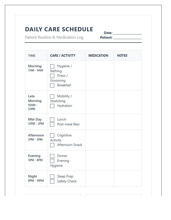 Geriatric Home Care Schedule Printable Chart