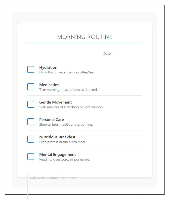 Morning Routine For Seniors Printable Chart