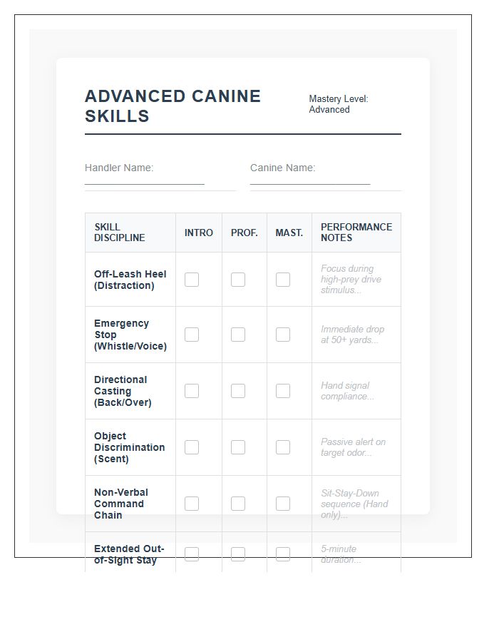 Advanced Canine Skills Training Chart Printable