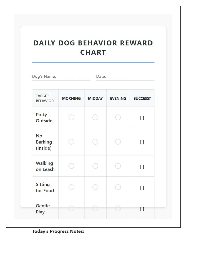 Daily Dog Behavior Reward Chart Printable