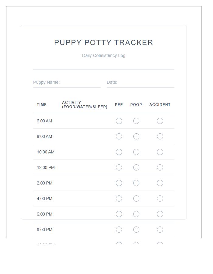 Daily Puppy Potty Training Progress Chart Printable