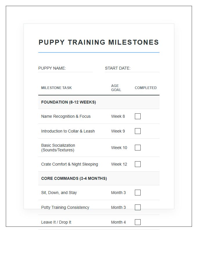 Essential Puppy Training Milestone Chart Printable