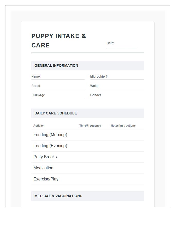 New Puppy Intake And Care Chart Printable