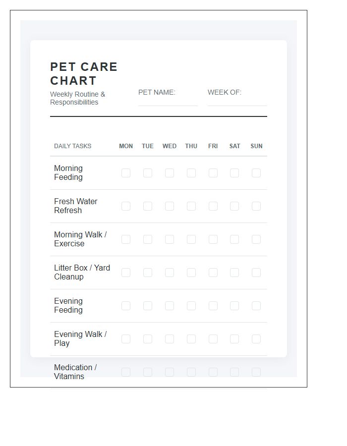 Pet Ownership Chore And Task Chart Printable