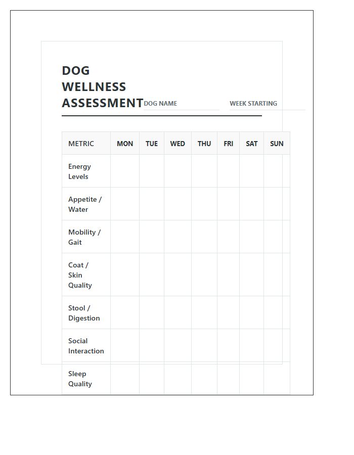 Weekly Dog Wellness Assessment Chart Printable
