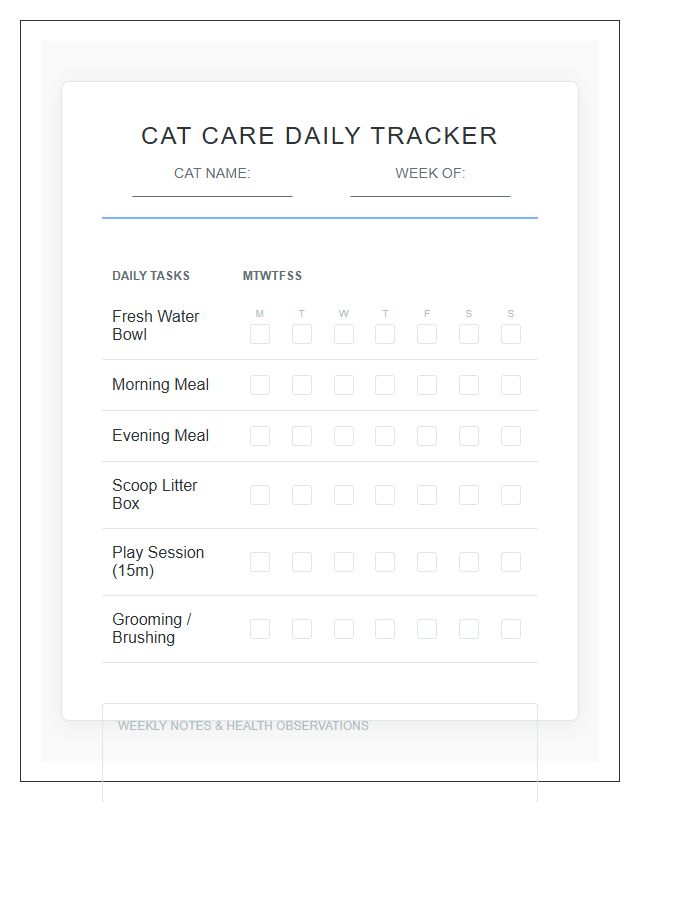 Basic Cat Needs Daily Chore Chart Printable