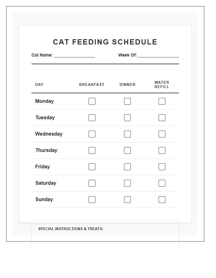 Cat Feeding Schedule Daily Chore Chart Printable