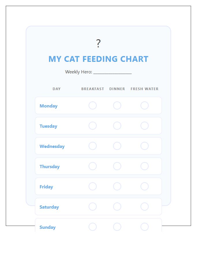 Kids Cat Feeding Daily Chore Chart Printable