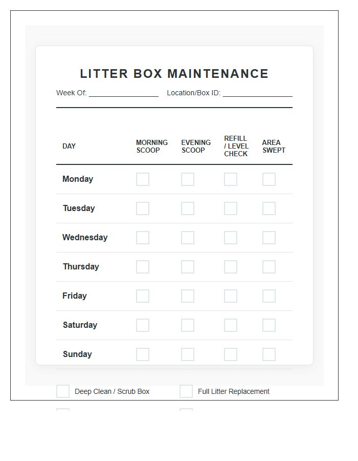 Litter Box Maintenance Daily Chore Chart Printable