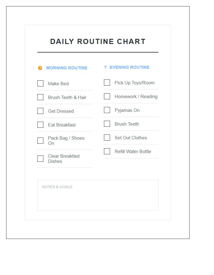 Morning And Evening Daily Chore Chart Printable