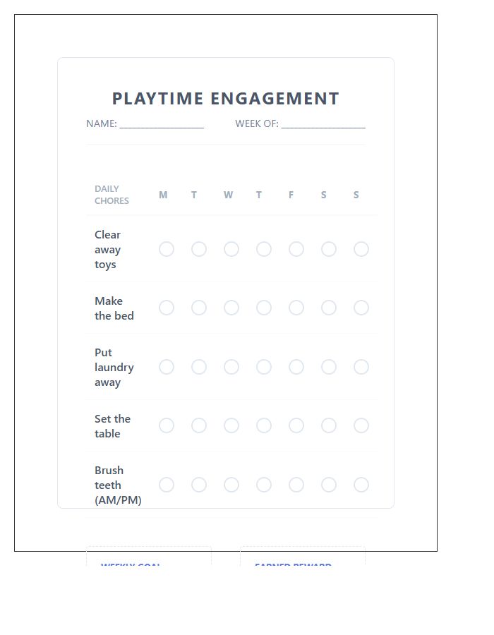Playtime Engagement Daily Chore Chart Printable