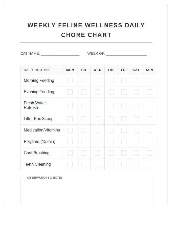 Weekly Feline Wellness Daily Chore Chart Printable