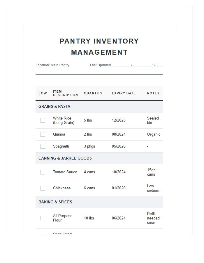 Effective Pantry Management Inventory Chart Printable