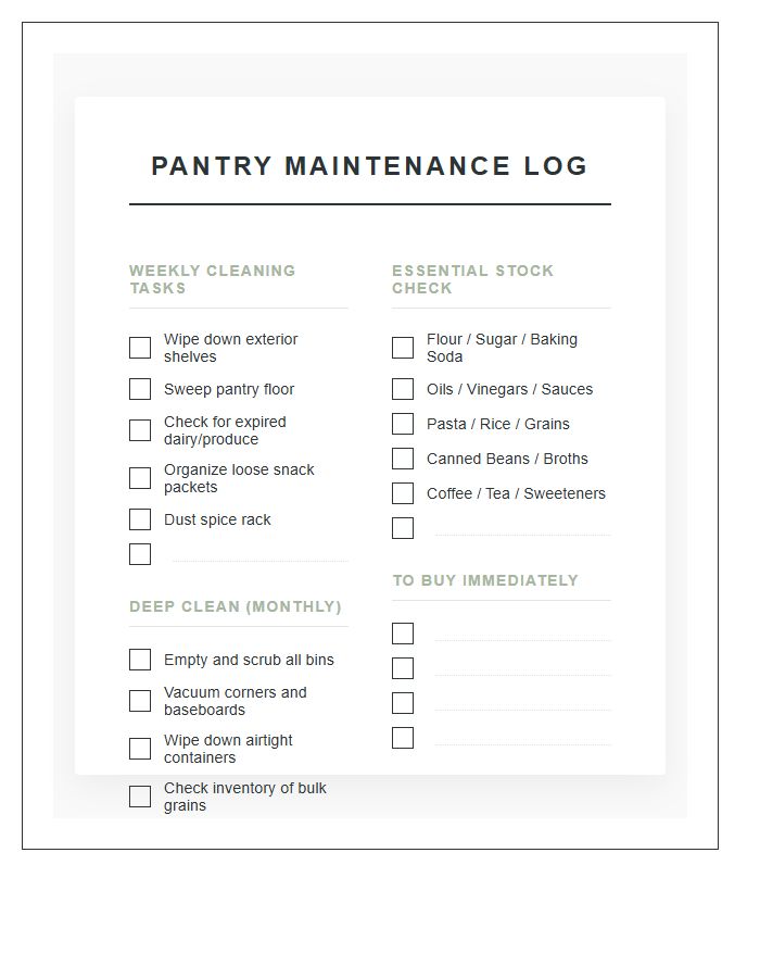 Pantry Stocking And Cleaning Chore Chart Printable