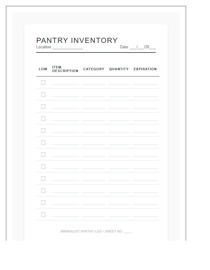Pantry Supply Tracking Management Chart Printable