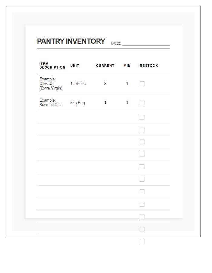 Stock Management Pantry Inventory Chart Printable