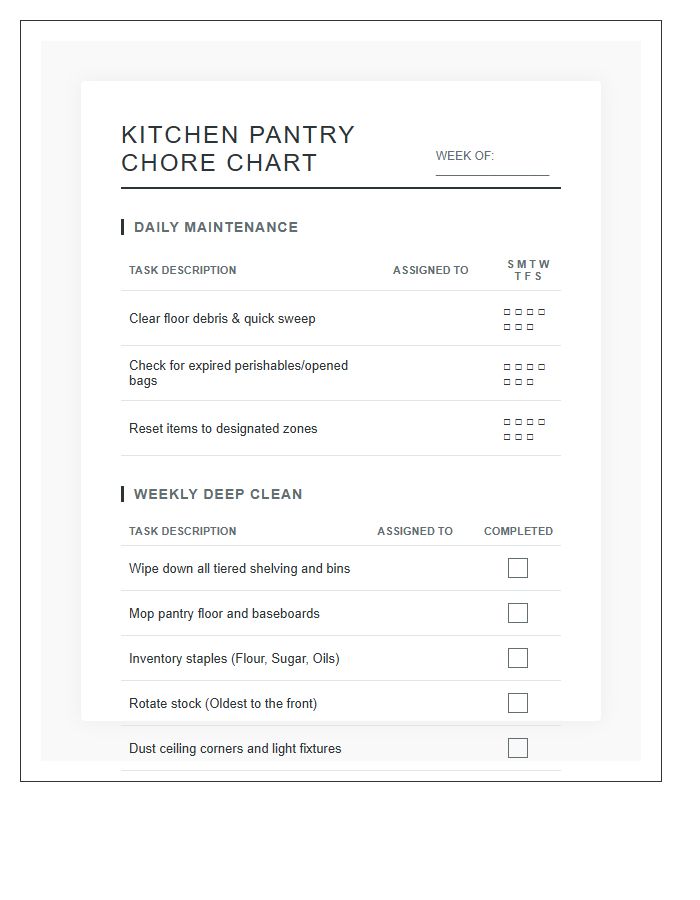 Systematic Kitchen Pantry Chore Chart Printable