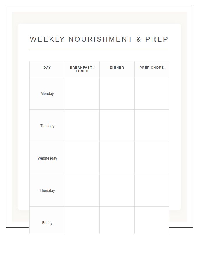 Aesthetic Weekly Meal Prep Chore Chart Printable